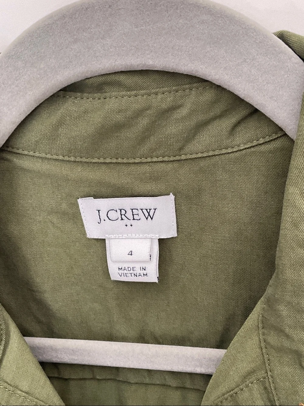 J. Crew Olive Green Short-Sleeve Shirt Dress with Waist Tie